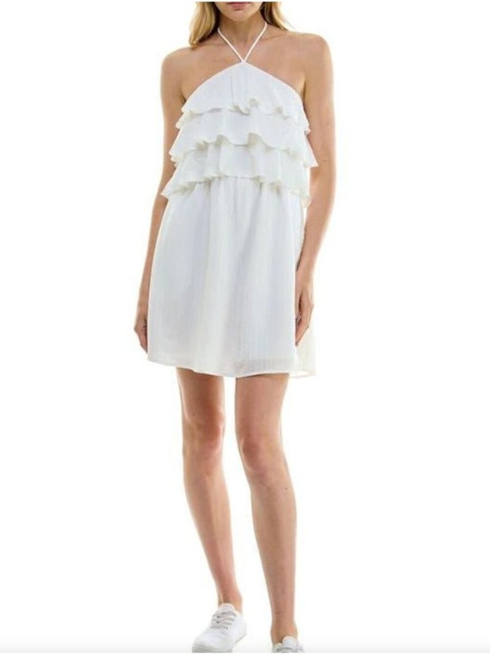 New Speechless Women's Size L White Tiered Halter Seersucker Minidress
